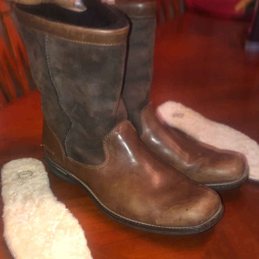 Prwnd UGG Brown Leather Winter Boots size 10
